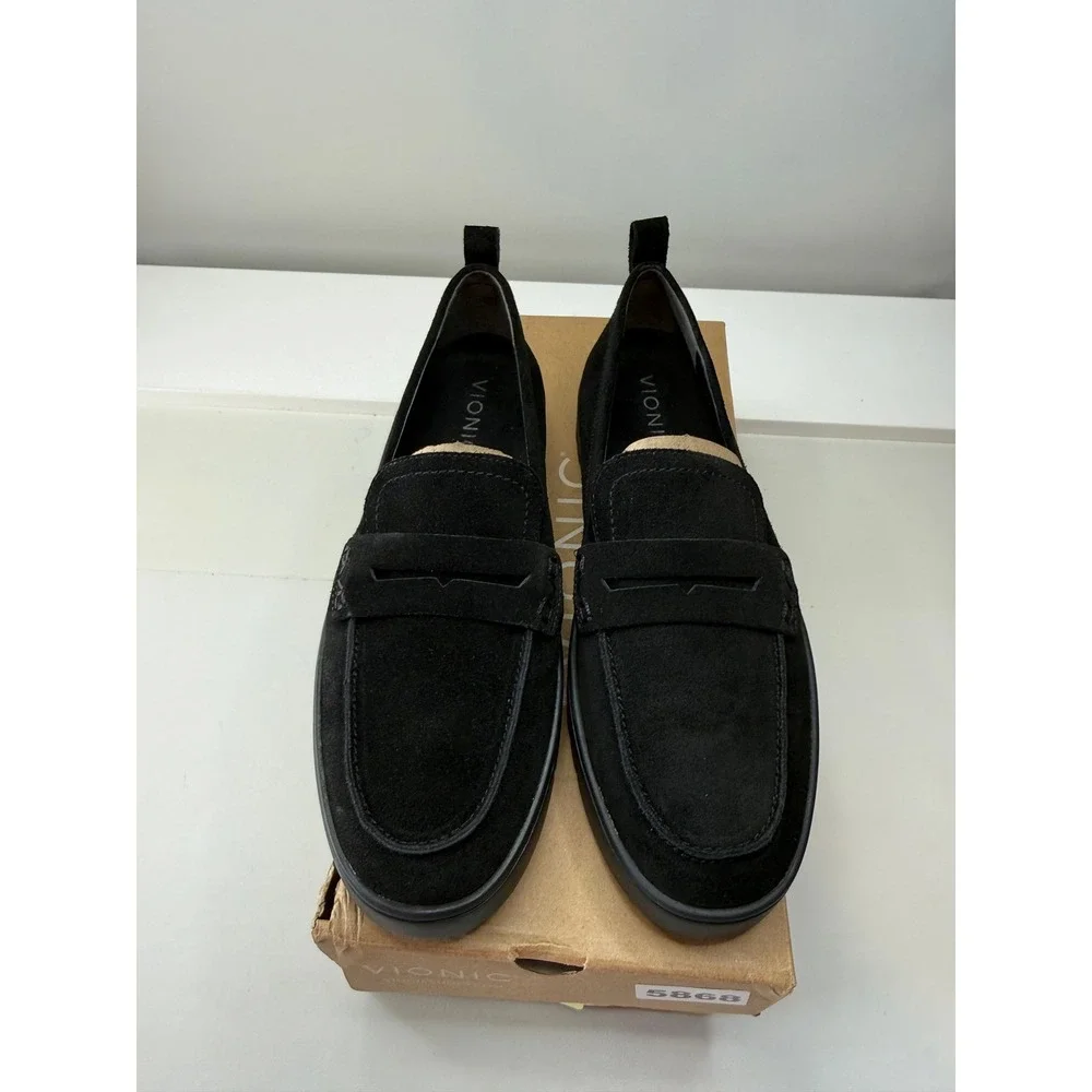 Vionic Uptown Loafer Black Suede Penny Slip On Shoes 16609L1001 Womens 9 NEW - Picture 2 of 6